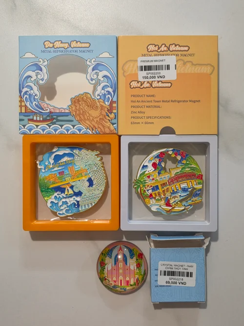 베트남 전통 풍경이 그려진 냉장고 자석 5개와 포장 박스